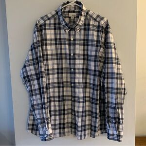 Plaid Shirt Button Down Long Sleeve Top Black Blue White Mens Size XXL